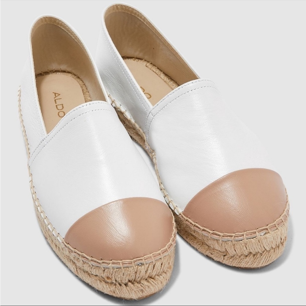 Aldo Leather Slip-On Espadrilles Shoes White Tan 8.5